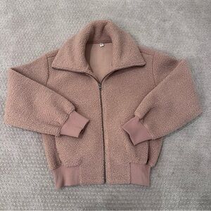 Uniqlo Pile-Lined Fleece Cropped Full-Zip Long-Sleeve Jacket, Pink, Small